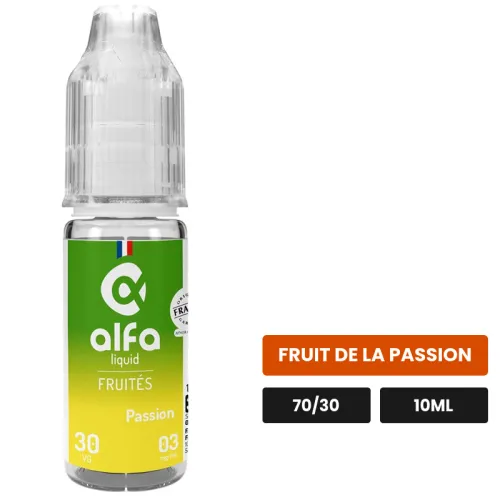 E-liquide Passion d'Alfaliquid, 10 ml, saveur fruit de la passion.