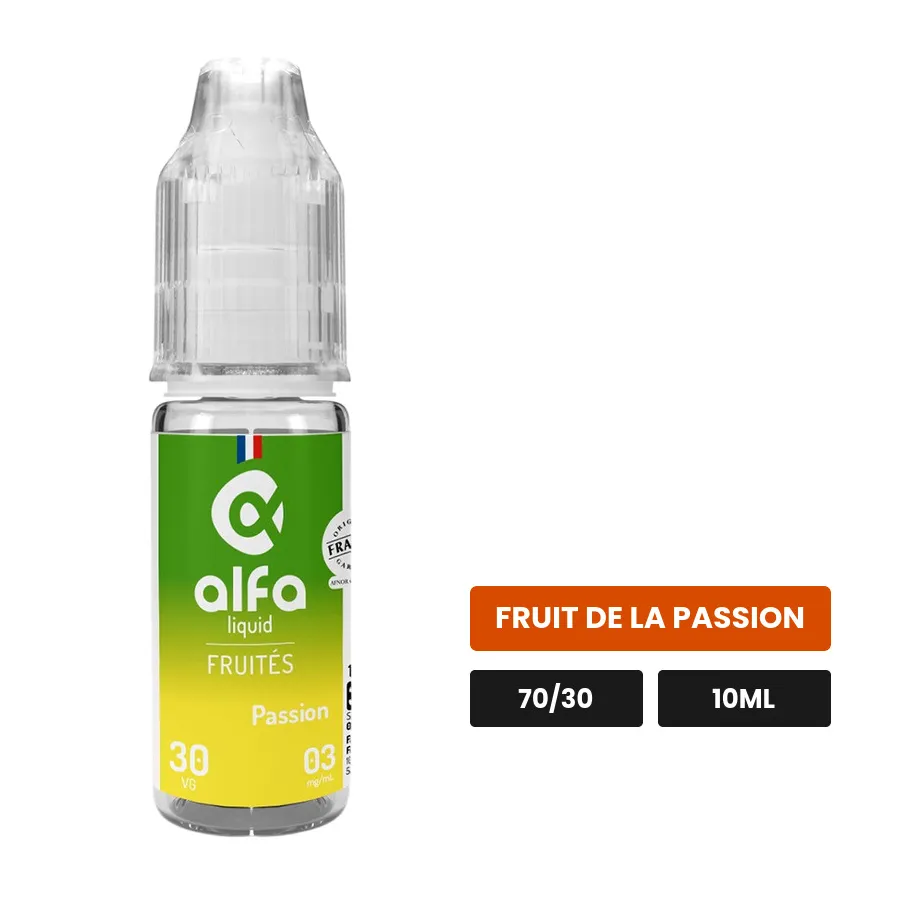 E-liquide Passion d'Alfaliquid, 10 ml, saveur fruit de la passion.