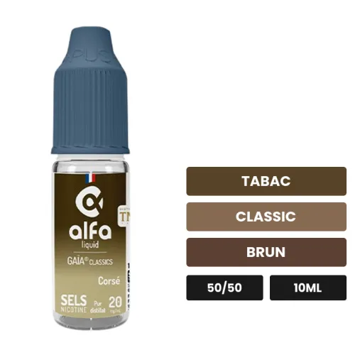 E-liquide Blond Corsé d'Alfaliquid, 10 ml, saveurs tabac, classic et brun, 10 mg de nicotine.