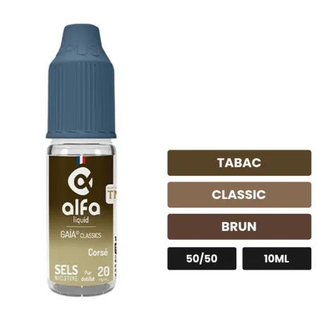 E-liquide Blond Corsé d'Alfaliquid, 10 ml, saveurs tabac, classic et brun, 10 mg de nicotine.