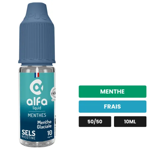 E-liquide Menthe Glaciale d'Alfaliquid, 10 ml, saveurs menthe et frais.