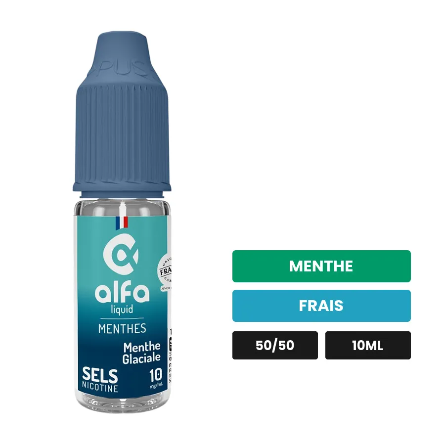 E-liquide Menthe Glaciale d'Alfaliquid, 10 ml, saveurs menthe et frais.
