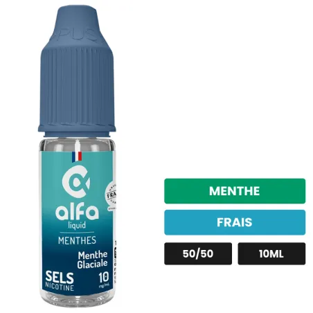 E-liquide Menthe Glaciale d'Alfaliquid, 10 ml, saveurs menthe et frais.