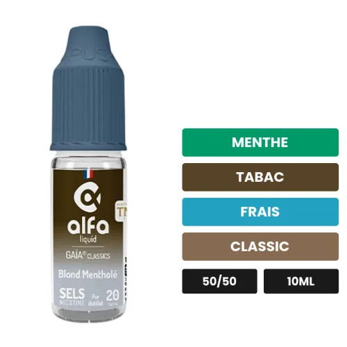 E-liquide Blond Mentholé d'Alfaliquid, 10 ml, saveurs menthe, tabac, frais et 2 autres.