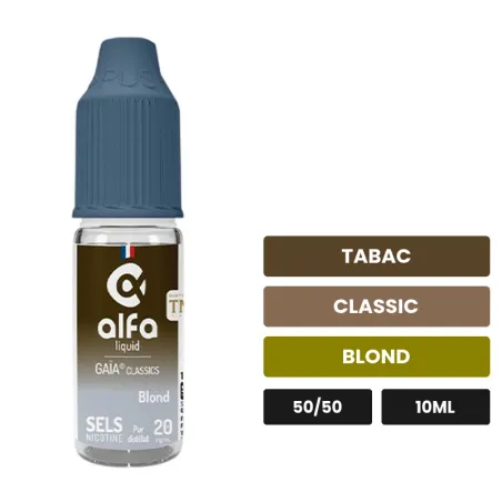 E-liquide Blond d'Alfaliquid, 10 ml, saveurs tabac, classic et blond.