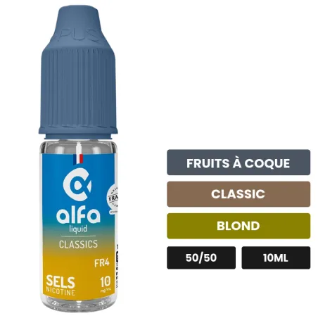 E-liquide Fr4 d'Alfaliquid, 10 ml, saveurs fruits à coque, classic et blond.