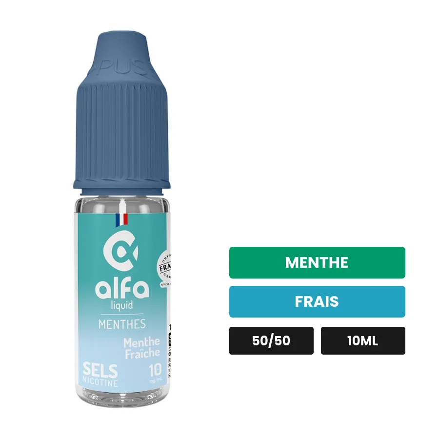 E-liquide Menthe Fraîche d'Alfaliquid, 10 ml, saveurs menthe et frais.