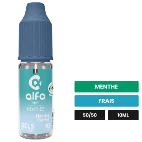 E-liquide Menthe Fraîche d'Alfaliquid, 10 ml, saveurs menthe et frais.