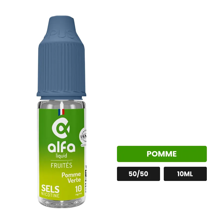 E-liquide Pomme Verte d'Alfaliquid, 10 ml, saveur pomme.