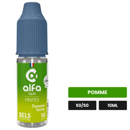 E-liquide Pomme Verte d'Alfaliquid, 10 ml, saveur pomme.