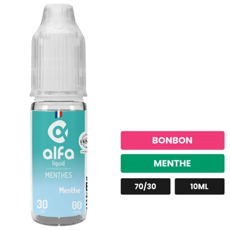 E-liquide Menthe d'Alfaliquid, 10 ml, saveurs bonbon et menthe.