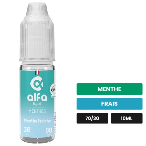 E-liquide Menthe Fraîche d'Alfaliquid, 10 ml, saveurs menthe et frais.