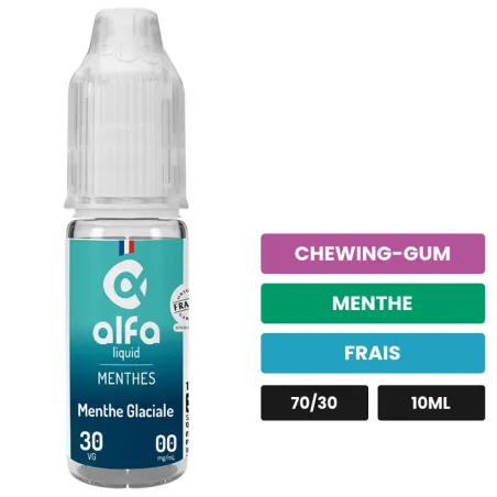 E-liquide Menthe Glaciale d'Alfaliquid, 10 ml, saveurs chewing-gum, menthe et frais.