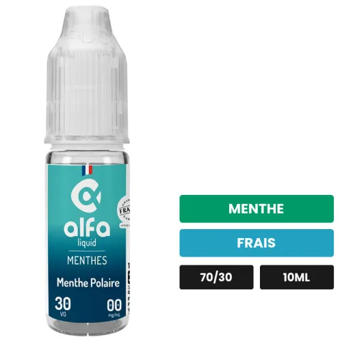 E-liquide Menthe Polaire d'Alfaliquid, 10 ml, saveurs menthe et frais.