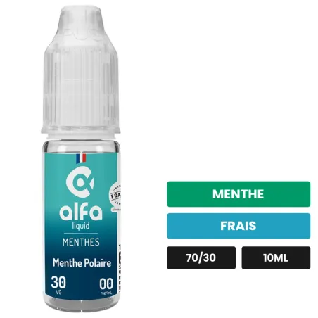 E-liquide Menthe Polaire d'Alfaliquid, 10 ml, saveurs menthe et frais.