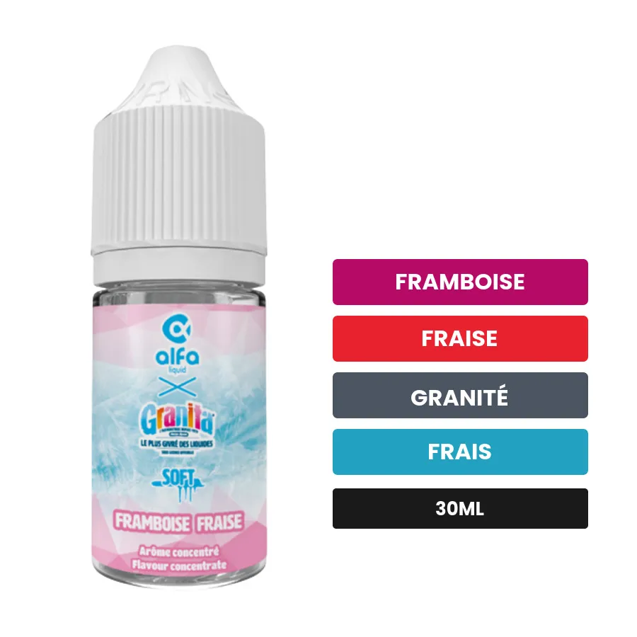 Arome concentre Framboise Fraise d'Alfaliquid, 30 ml, saveurs framboise, fraise, granité et 1 autre.