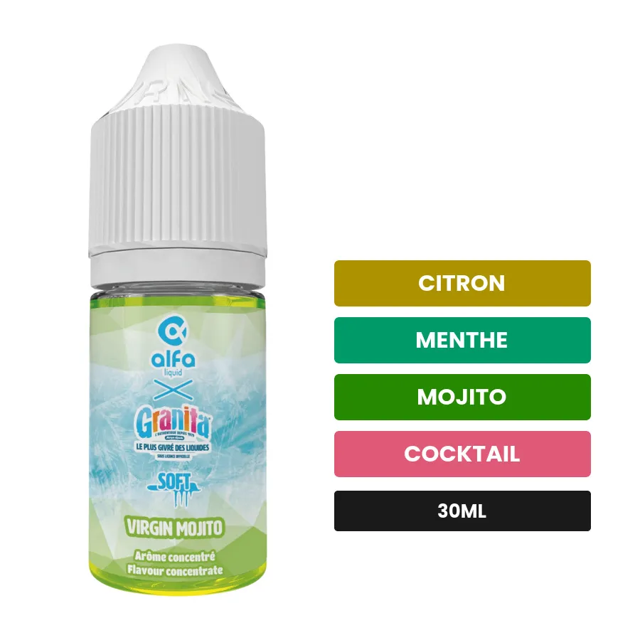 Arome concentre Virgin Mojito d'Alfaliquid, 30 ml, saveurs citron, menthe, mojito et 3 autres.