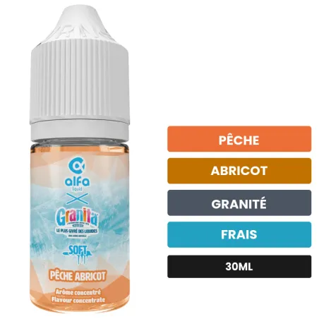 Arome concentre Pêche Abricot d'Alfaliquid, 30 ml, saveurs pêche, abricot, granité et 1 autre.