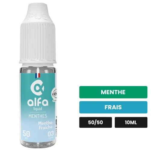 E-liquide Menthe Fraîche 50/50 d'Alfaliquid, 10 ml, saveurs menthe et frais.