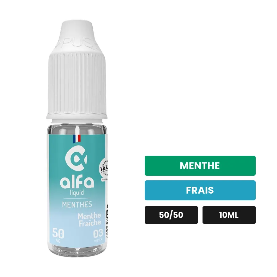 E-liquide Menthe Fraîche 50/50 d'Alfaliquid, 10 ml, saveurs menthe et frais.