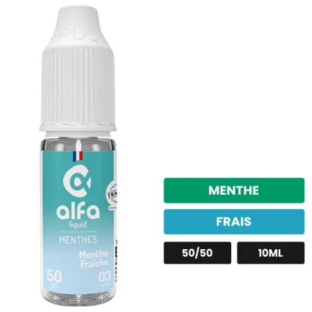 E-liquide Menthe Fraîche 50/50 d'Alfaliquid, 10 ml, saveurs menthe et frais.