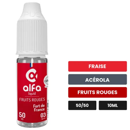 E-liquide Fort de France 50/50 d'Alfaliquid, 10 ml, saveurs fraise, acérola et fruits rouges.