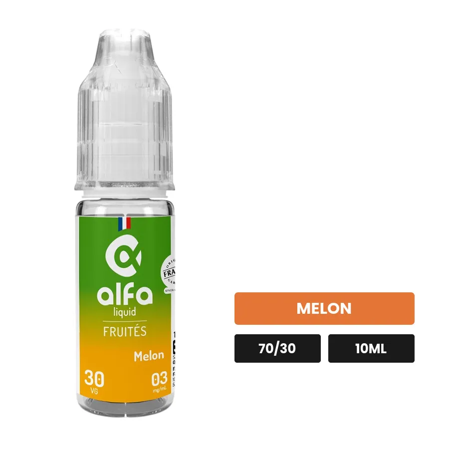 E-liquide Melon Cantaloup d'Alfaliquid, 10 ml, saveur melon.