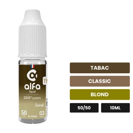 E-liquide Blond Corsé 50/50 d'Alfaliquid, 10 ml, saveurs tabac, classic et blond.