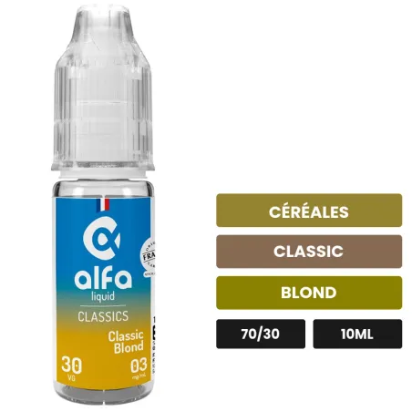 E-liquide Classic Blond d'Alfaliquid, 10 ml, saveurs céréales, classic et blond.