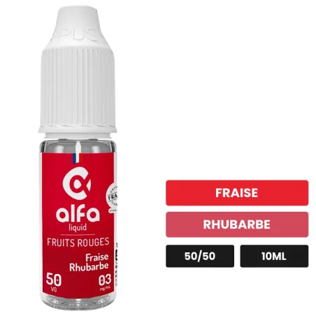 E-liquide Fraise Rhubarbe d'Alfaliquid, 10 ml, saveurs fraise et rhubarbe.