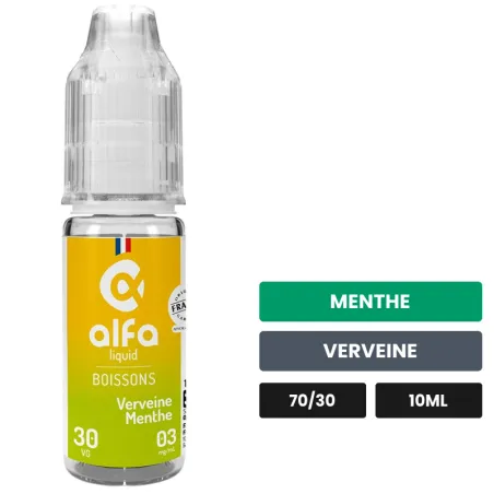 E-liquide Verveine Menthe d'Alfaliquid, 10 ml, saveurs menthe et verveine.