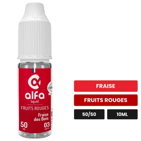 E-liquide Fraise des Bois 50/50 d'Alfaliquid, 10 ml, saveurs fraise et fruits rouges.