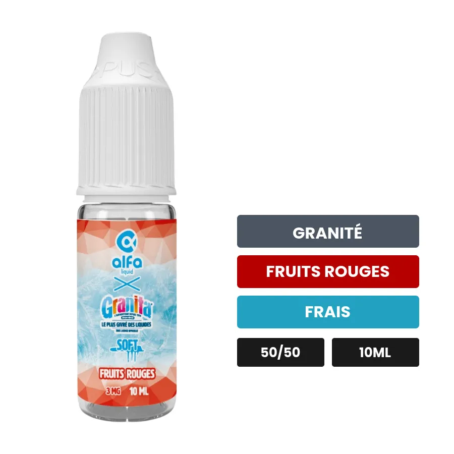 E-liquide Fruits Rouges d'Alfaliquid, 10 ml, saveurs granité, fruits rouges et frais.