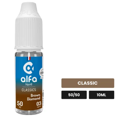 E-liquide Brown Diamond 50/50 d'Alfaliquid, 10 ml, saveur classic.