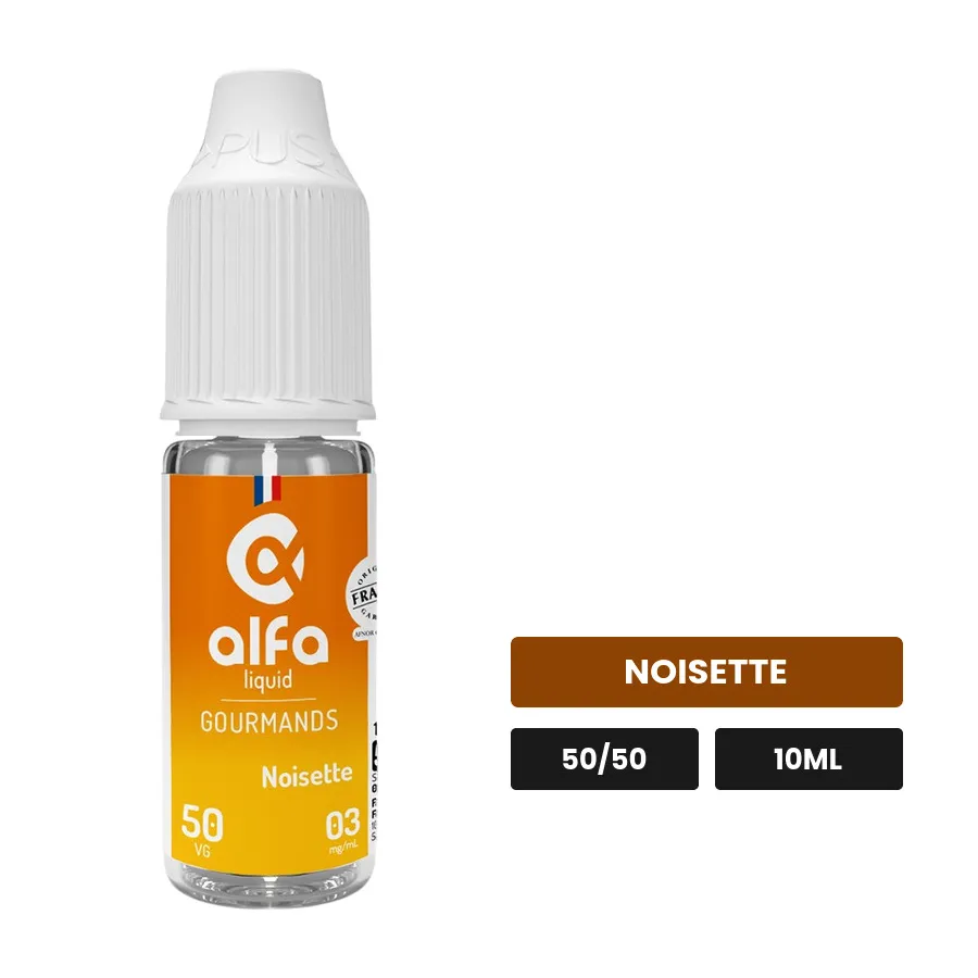 E-liquide Noisette 50/50 d'Alfaliquid, 10 ml, saveur noisette.