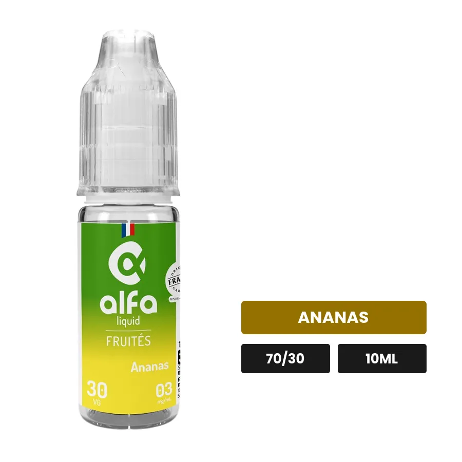 E-liquide Ananas Sweet d'Alfaliquid, 10 ml, saveur ananas.