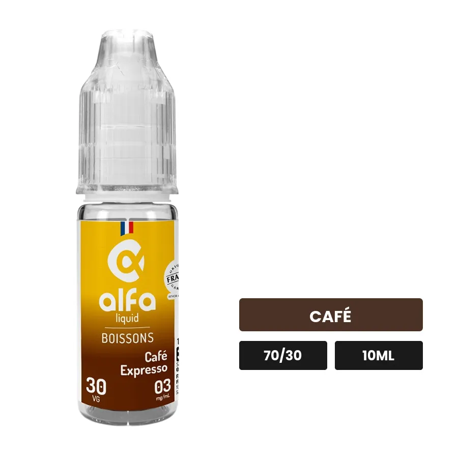 E-liquide Café Expresso d'Alfaliquid, 10 ml, saveur café.