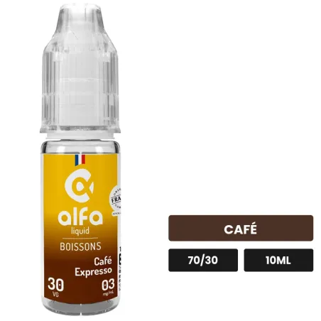 E-liquide Café Expresso d'Alfaliquid, 10 ml, saveur café.
