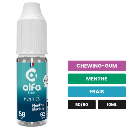 E-liquide Menthe Glaciale 50/50 d'Alfaliquid, 10 ml, saveurs chewing-gum, menthe et frais.