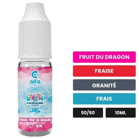 E-liquide Fraise Fruit du Dragon d'Alfaliquid, 10 ml, saveurs fruit du dragon, fraise, granité et 1 autre.