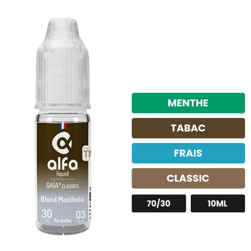 E-liquide Blond Mentholé d'Alfaliquid, 10 ml, saveurs menthe, tabac, frais et 2 autres.