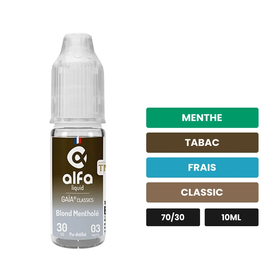 E-liquide Blond Mentholé d'Alfaliquid, 10 ml, saveurs menthe, tabac, frais et 2 autres.