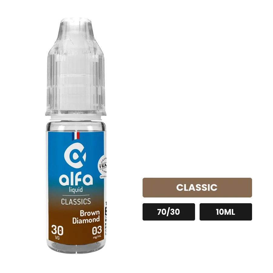 E-liquide Brown Diamond d'Alfaliquid, 10 ml, saveur classic.