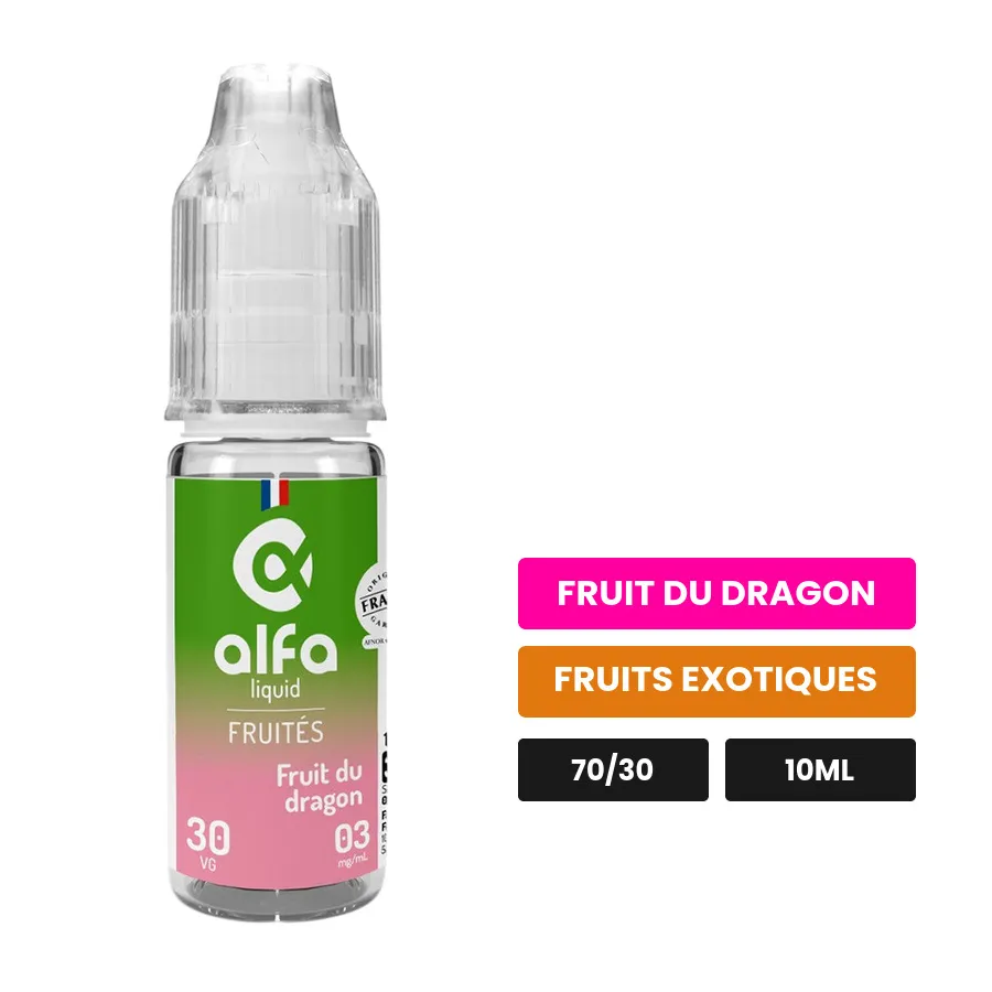 E-liquide Fruit du Dragon d'Alfaliquid, 10 ml, saveurs fruit du dragon et fruits exotiques.