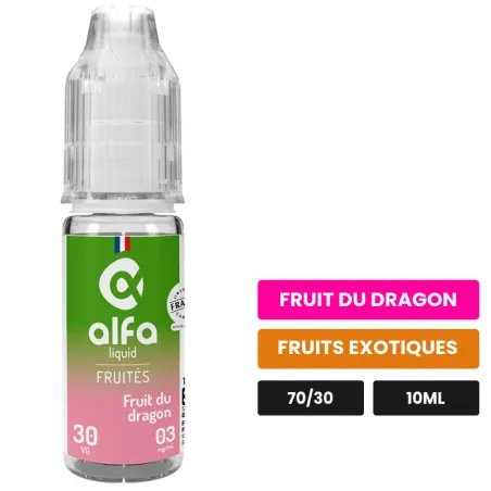 E-liquide Fruit du Dragon d'Alfaliquid, 10 ml, saveurs fruit du dragon et fruits exotiques.
