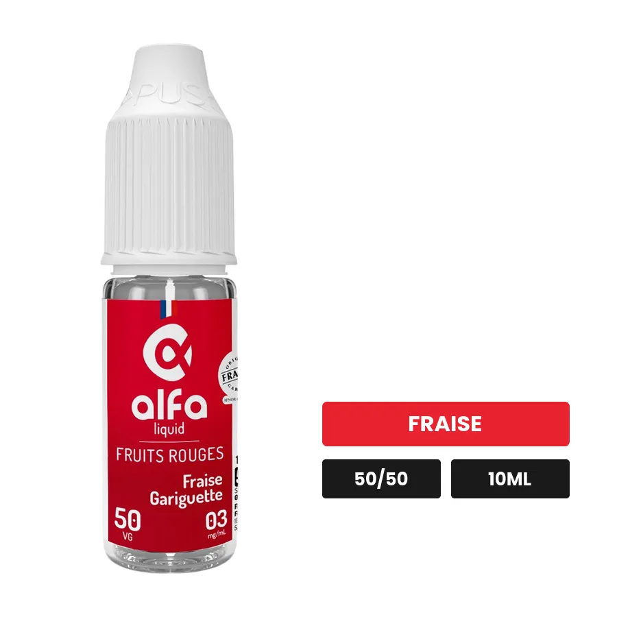E-liquide Fraise Gariguette 50/50 d'Alfaliquid, 10 ml, saveur fraise.