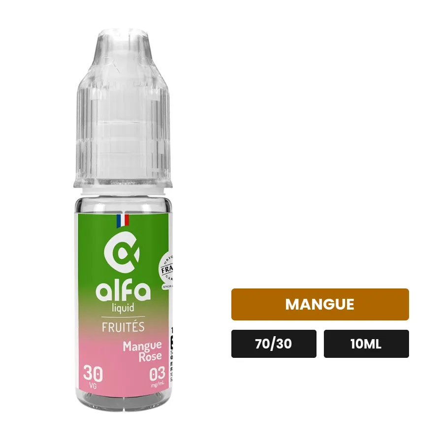 E-liquide Mangue Rose d'Alfaliquid, 10 ml, saveur mangue.