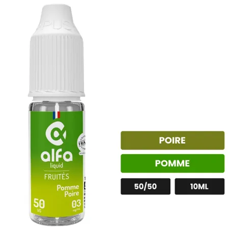 E-liquide Pomme Poire d'Alfaliquid, 10 ml, saveurs poire et pomme.