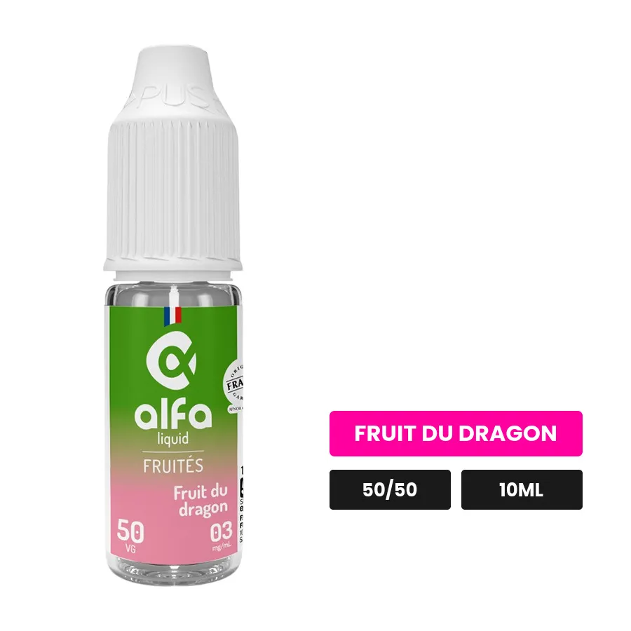 E-liquide Fruit du Dragon 50/50 d'Alfaliquid, 10 ml, saveur fruit du dragon.