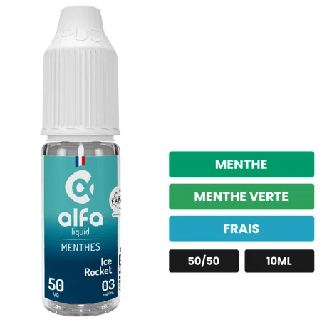 E-liquide Ice Rocket 50/50 d'Alfaliquid, 10 ml, saveurs menthe, menthe verte et frais.